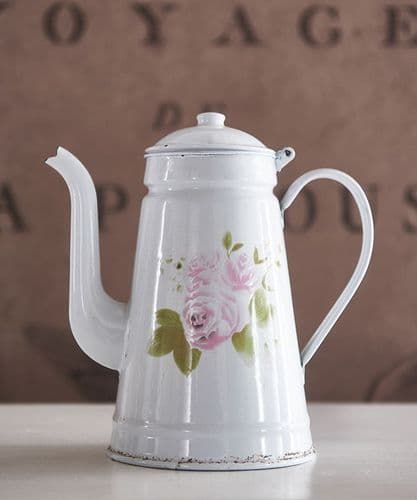 Vintage French enamel coffee pot with roses - SOLD