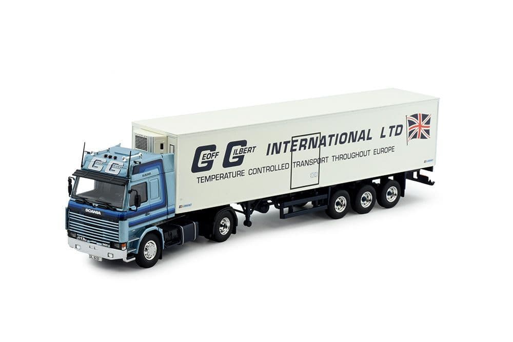 87381 - Tekno - Scania 143M Torpedo Flachbett und 3achs Anhänger - VSB