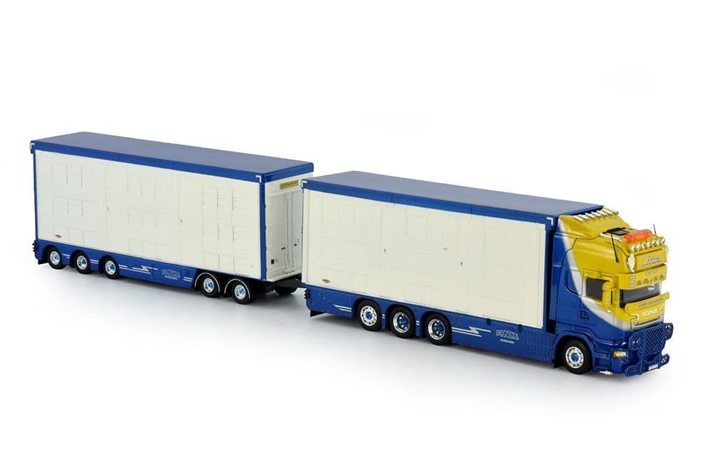 Camion porteur frigo SCANIA R Streamline Topline avec remorque frigo aux couleurs Mohlins avec une échelle de 1/50 conçu par TEKNO sur