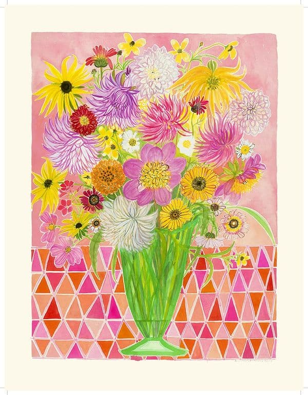 Late Summer Flowers in a Green Vase  No 10