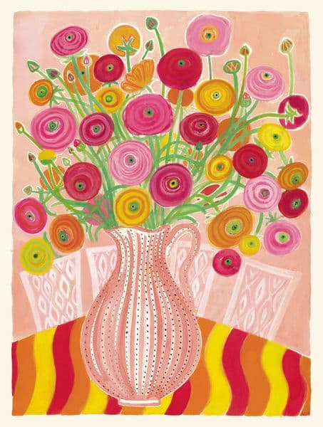 Ranunculus in a stripey vase No 6