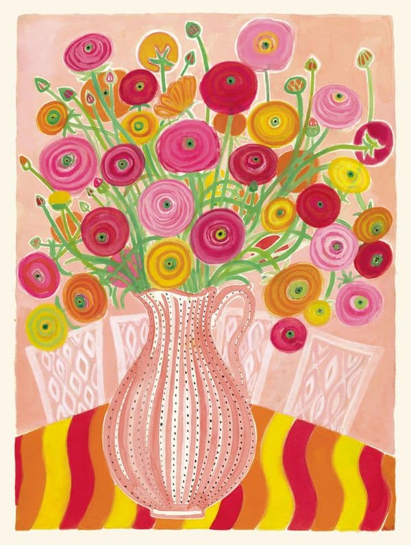 Ranunculus in a stripey vase No 6