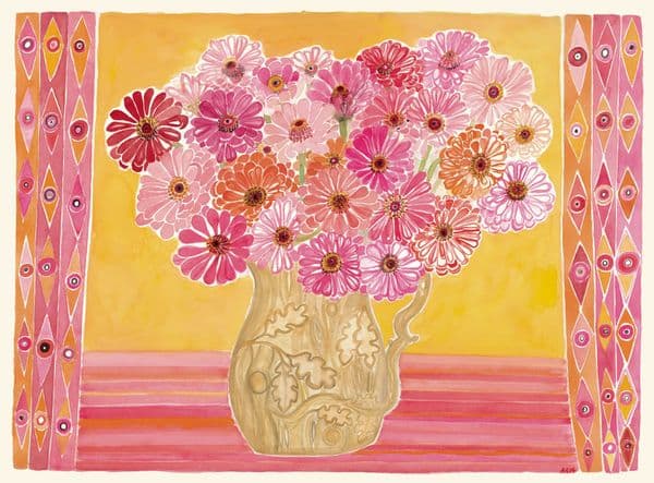 Zinnias in a brown vase No 7