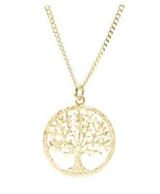 18K GOLD VERMEIL DIAMOND PAVE FINISH SILVER TREE OF LIFE YGGDRASIL ADJUSTABLE NECKLACE