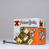 'X' Brand: 12806. Picture Hooks. No.3 Double Pin. 3 brass hooks & tempered steel pins