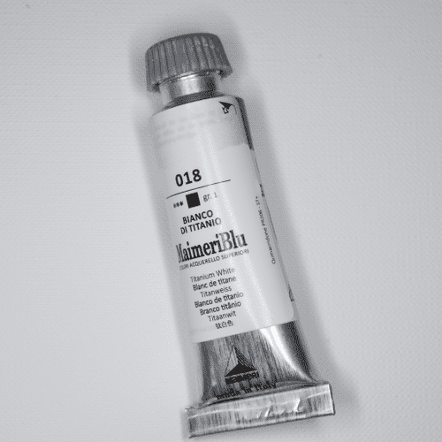 018 Titanium White Maimeri Blu Watercolor, 12ml tube.