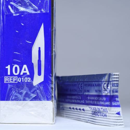 10A Scalpel blades. Swann-Morton, 5 blades, foil wrapped