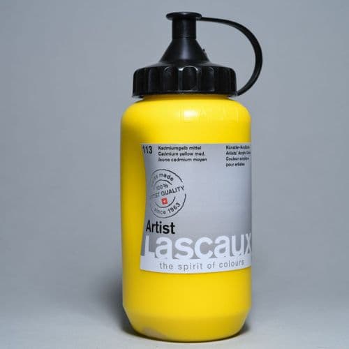 113 Cadmium Yellow Medium. Lascaux Artists' Acrylic, 390ml bottle