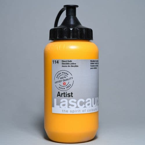 114 Diarylide Yellow.  Lascaux Artists' Acrylic, 390ml bottle
