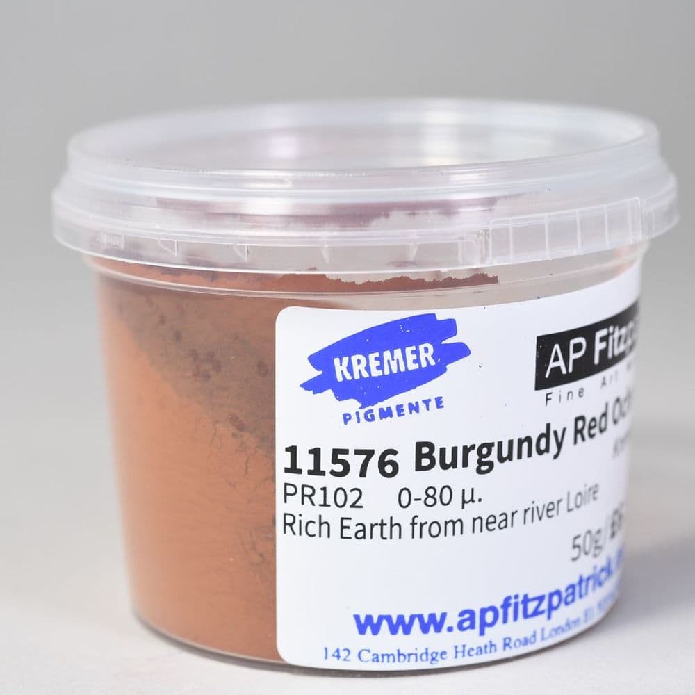 11576 Burgundy Red Ochre, fine Kremer Pigment, 50g plastic container