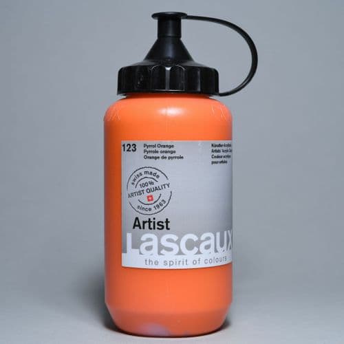 123 Pyrrole Orange. Lascaux Artists' Acrylic, 390ml bottle