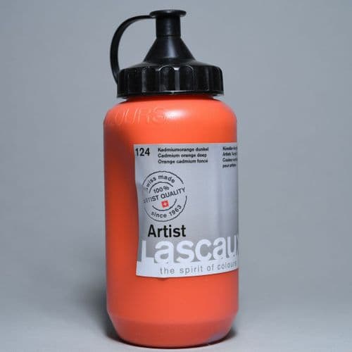 124 Cadmium Orange Deep. Lascaux Artists' Acrylic, 390ml bottle