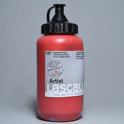 127 Cadmium Red Medium. Lascaux Artists' Acrylic, 390ml bottle