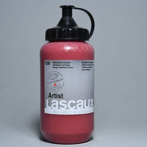128 Cadmium Red Deep. Lascaux Artists' Acrylic, 390ml bottle