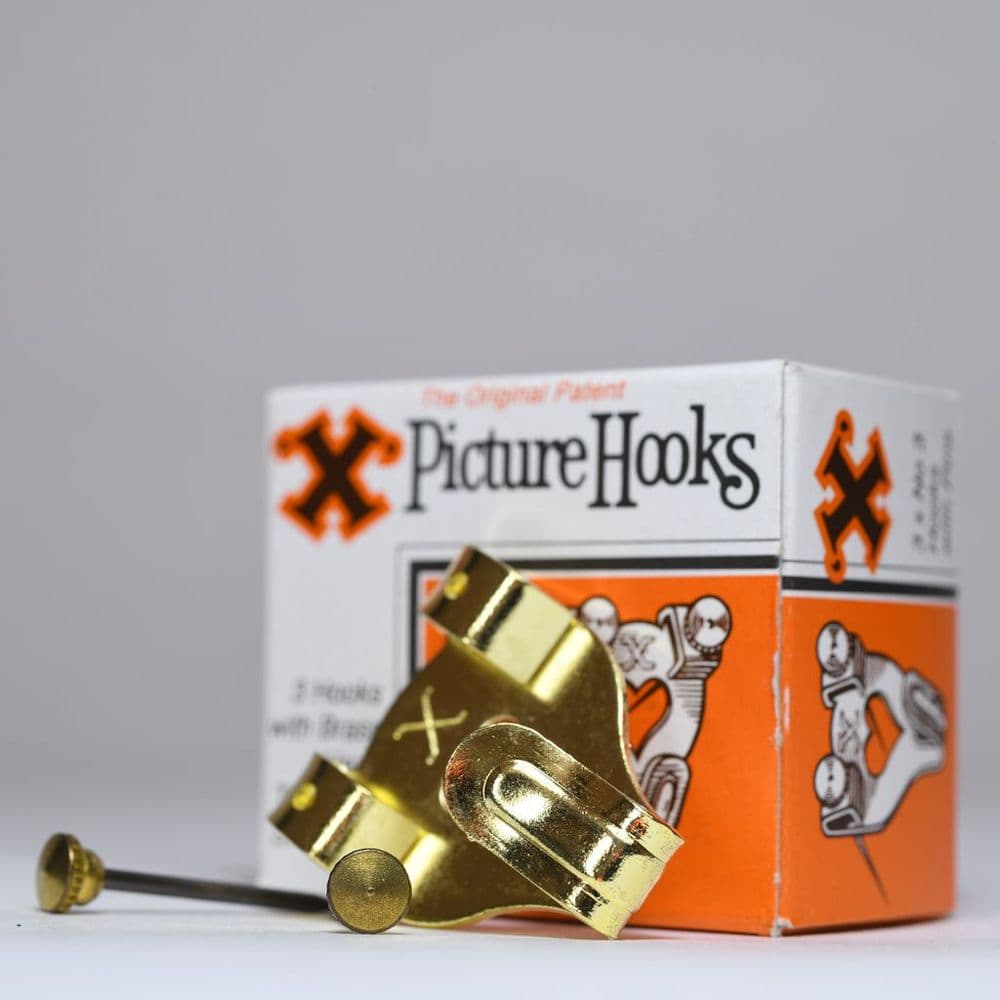 12806 Picture Hooks No 3 Double Pin 3 brass hooks tempered steel pins X Brand boxed