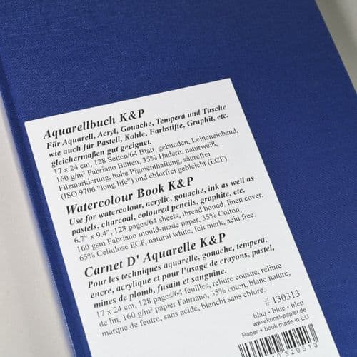 130313 APF Watercolor Sketchbook, Blue Cloth Cover, Portrait 17cm x 24cm