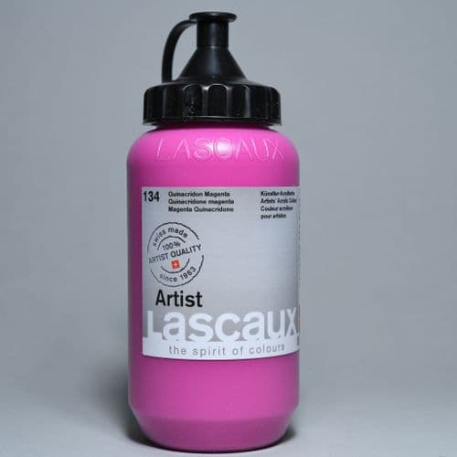 134 Quinacridone Magenta. Lascaux Artists' Acrylic, 390ml bottle