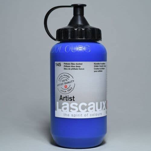 145 Phthalo Blue Deep. Lascaux Artists' Acrylic, 390ml bottle