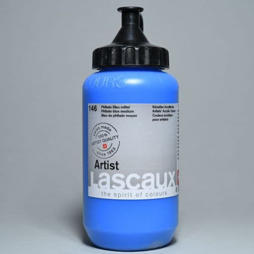 146 Phthalo Blue Medium. Lascaux Artists' Acrylic, 390ml bottle
