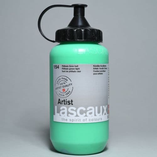154 Phthalo Green Light. Lascaux Artists' Acrylic, 390ml bottle