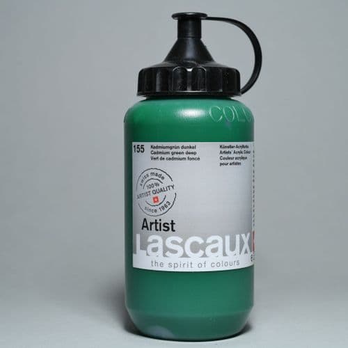 155 Cadmium Green Deep. Lascaux Artists' Acrylic, 390ml bottle
