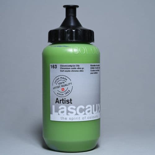 163 Chrome Oxide Olive Green. Lascaux Artists' Acrylic, 390ml plastic container