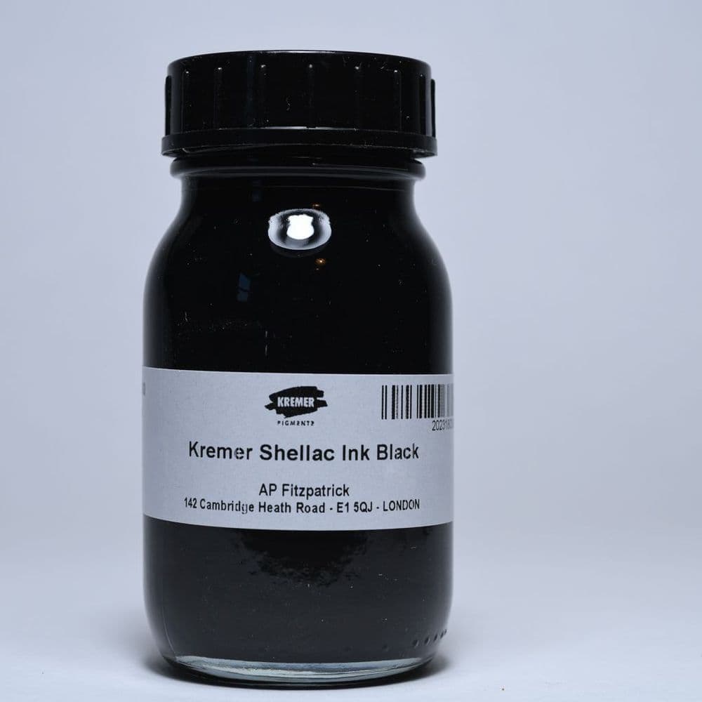 180380 Black Kremer Shellac Ink, 100ml jar