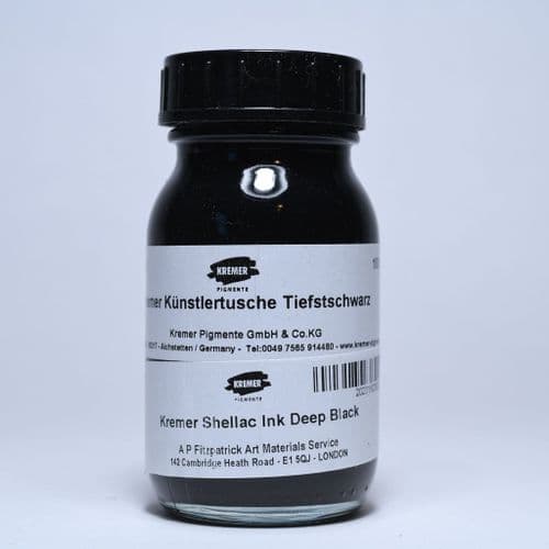 180382 Deep Black Kremer Shellac Ink, 100ml jar