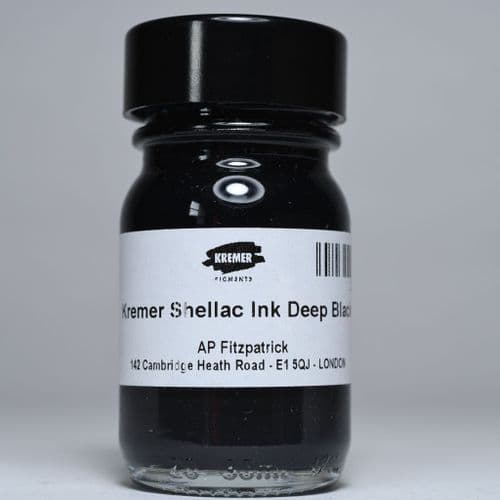 180382 Deep Black Kremer Shellac Ink, 30ml jar