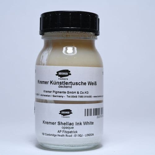 180390 White Kremer Shellac Ink, 100ml jar