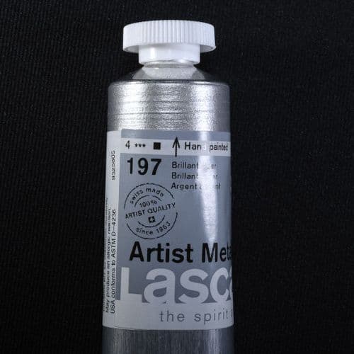 197 Brilliant Silver, PW20 PW6 PBk7. Lascaux Artist Metallics, 45ml tube