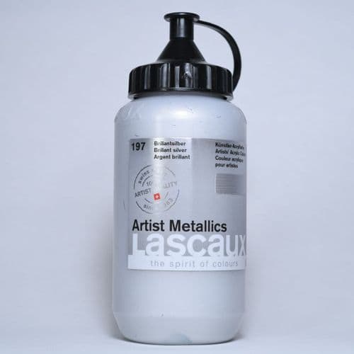 197 Brilliant Silver. Lascaux Artist Metallics, 390ml plastic container