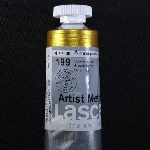 199 Sunshine Gold, PW20 PW6 PR101 PW15. Lascaux Artist Metallics, 45ml tube