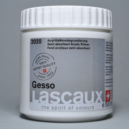 2020 Acrylic White Gesso, Lascaux, 500ml plastic container