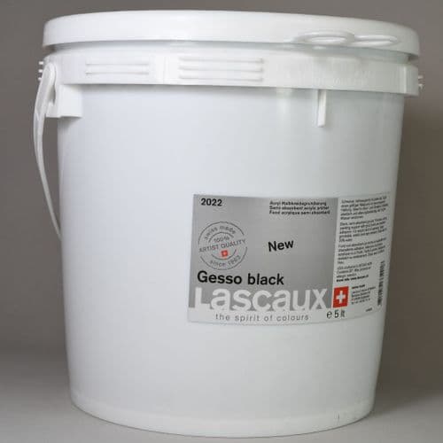 2022 Acrylic Black Gesso, Lascaux, 5 lt plastic container