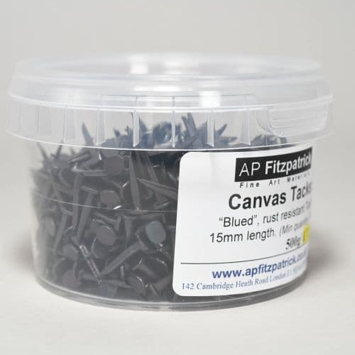 20220. 15mm Fine Cut Blued Steel Bayonet Canvas Tacks, 500g plastic pot