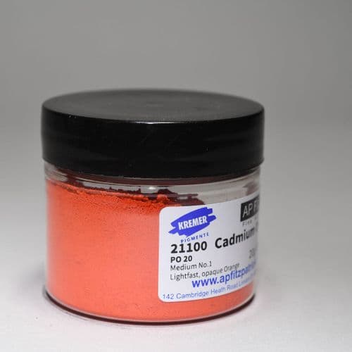 21100 Cadmium Orange No.1 Medium, Kremer Pigment, 20g plastic container