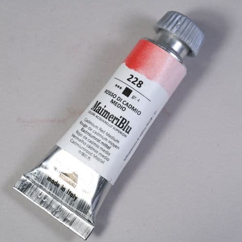 228 Cadmium Red Medium Maimeri Blu Watercolor, 12ml tube.