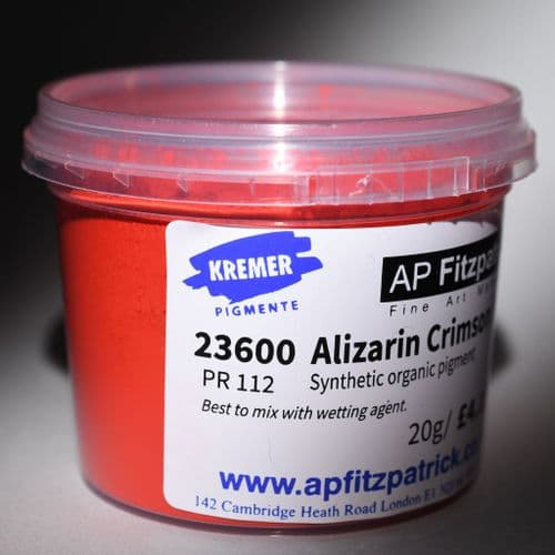 23600 Alizarin Crimson Light. Kremer Pigment, 20g plastic container
