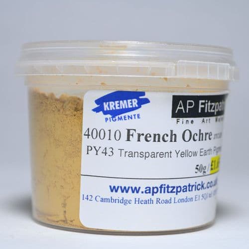 40010 French Ochre JTCLES Kremer Pigment, 50g plastic container