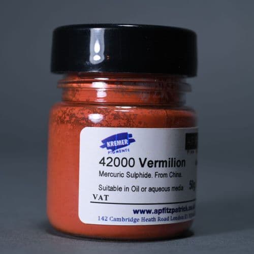 42000 Vermilion Kremer Pigment, 50g plastic container