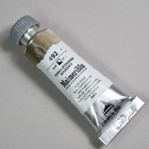 492 Burnt Umber Maimeri Blu Watercolor, 12ml tube.