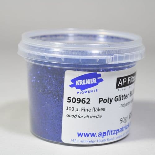 50962 Polyester Glitter Royal Blue Kremer Pigment, 50g plastic container
