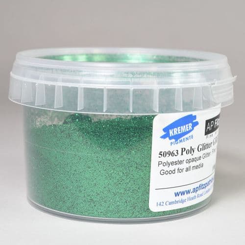 50963 Polyester Glitter Emerald Green Kremer Pigment, 50g plastic container