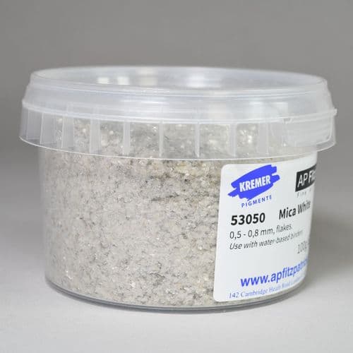 53050 Mica Flakes, 0.5mm - 0.8mm, White Kremer Pigment, 100g plastic container