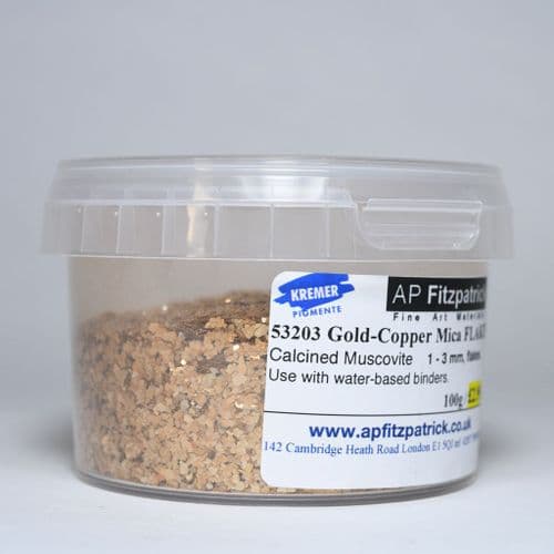 53203 Gold-Copper Mica Flakes Kremer Pigment, 100g plastic container