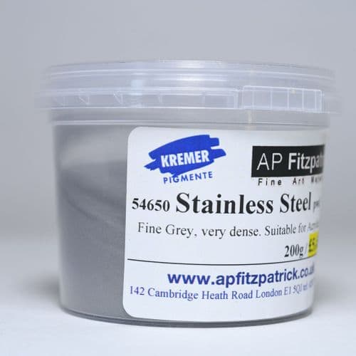 54650 Stainless Steel Powder. Kremer Pigment, 200g plastic container