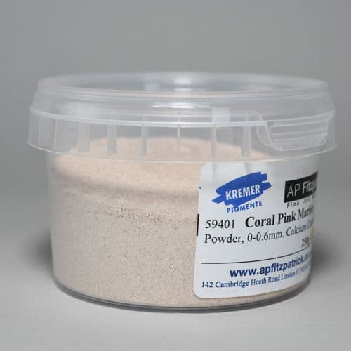 59401 Coral Pink Marble Powder 0 - 0.6mm. (calcium carbonate) Kremer Pigment, 250g plastic container