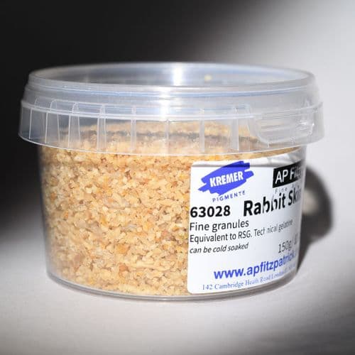 63028 Rabbit Skin Glue fine grind. Kremer Pigment, 150g plastic container
