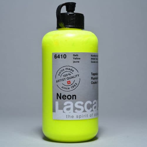 6410 Neon Yellow Lascaux Fluorescent acrylic paint, 250ml plastic container
